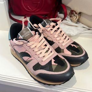 Valentino Pink and Black Camouflage Espadrille Sneakers